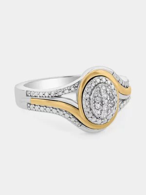 Yellow Gold & Sterling Silver Diamond & Created Sapphire Oval Embrace Ring 