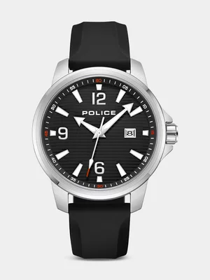 Police Mensor Stainless Steel Black Dial Black Silicone Watch 