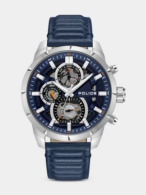 Police Neist Stainless Steel Translucent & Blue Dial Blue Leather Watch 