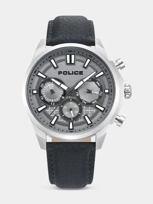 Police Rangy Stainless Steel Cool Grey Dial Grey Leather Watch 