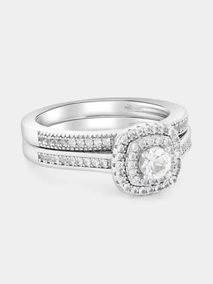 925 Classic Silver Diamond & Created Sapphire Twin Ring 