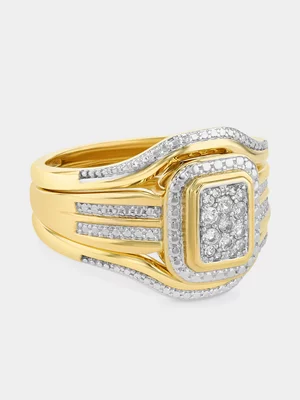 Yellow Gold Diamond & Created Sapphire Ladies Ring 