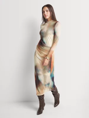 Y&G Ruched Mesh Column Dress