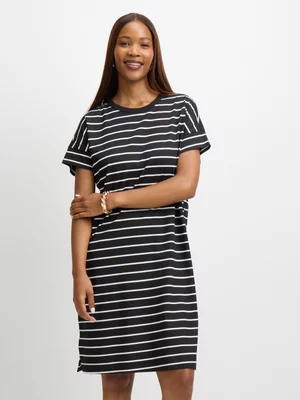 Exact Women's Black & White Striped T-Shirt Dress 