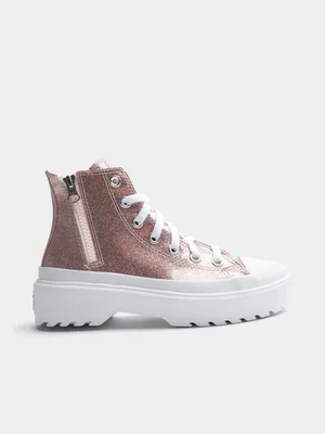 Junior Converse Lugged Glitter + Gleam Hi-Top Pink/White Sneaker