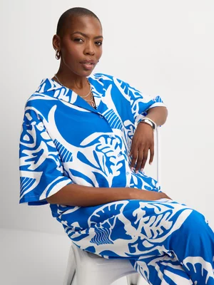 Exact Women's Blue Floral Print Boxy Shirt