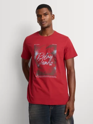 Relay Jeans Men's Regular Fit Red Graphic T-Shirt