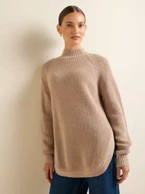 Women's Iconography Curved Hem Chunky Jumper Taupe