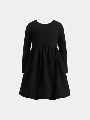 Exact Younger Girl's Black Rib Combo Bubble Dress