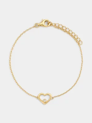 Yellow Gold Vermeil Lab Grown Diamond Open Heart Bracelet 