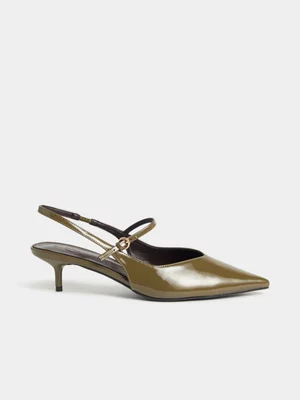 Pointy Buckle Detail Kitten Heels