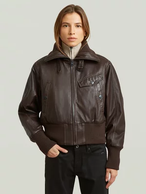 G-Star Women's High Collar Parfait Leather Brown Jacket