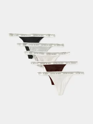 Women's Cotton On Multi 5 Pack Branded Cotton Tanga G String