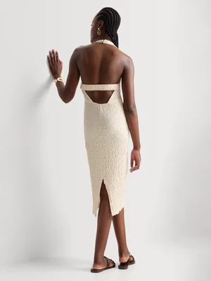 Textured Halterneck Bodycon Midi Dress