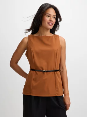 Jet Women's Brown Belted Scuba Crepe Top