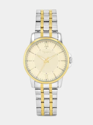 Tempo Gold Plated Champagne Dial Two-Tone Bracelet Watch 