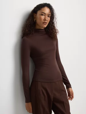 Soft Touch Highneck Fitted Long Sleeve Top