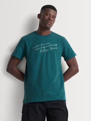 Relay Jeans Men's Regular Slanted Script Teal T-shirt