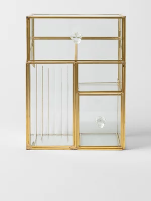 Storage Box With 2 Drawers Fluted Glass & Metal