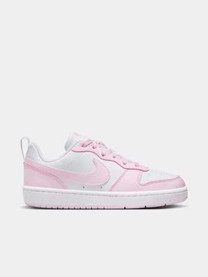 Junior Grade-School Nike Court Borough Low White/Pink Sneakers 