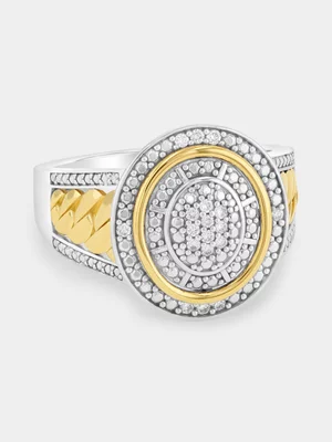 Yellow Gold & Sterling Silver Lab Grown Diamond Oval Chain Ring  