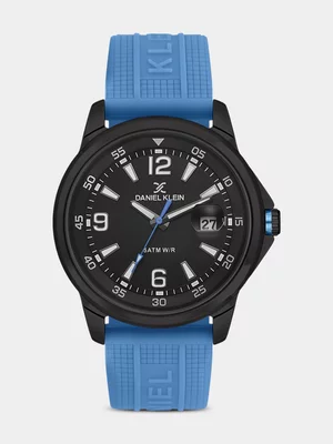 Daniel Klein Black Plated Black Dial Blue Silicone Watch