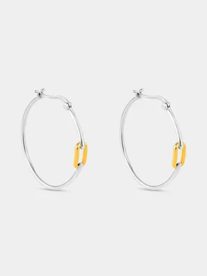 Gold Plated Sterling Silver Two-Tone Paperclip Hoop Earrings 