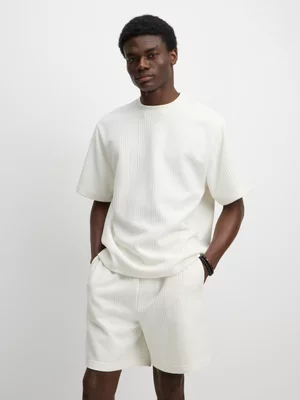 Exact Men's White Textured Knit Shorts 