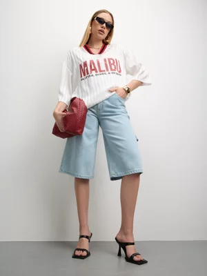 The FIX Women's White Satin Oversized Graphic Top