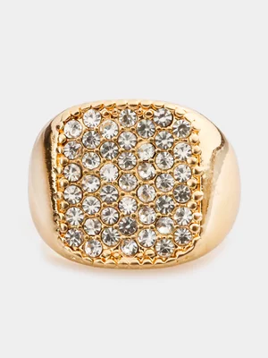 Redbat Unisex Gold Plated Crystal Square Ring