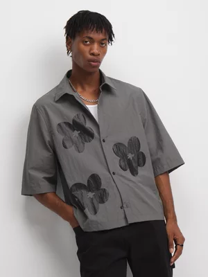 The FIX Men's Grey Daisy Print Boxy Shirt 
