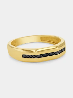 Yellow Gold Black Diamond Pavé Horizontal Channel Ring 
