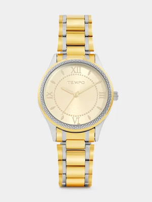 Tempo Gold Plated Champagne Dial Two-Tone Bracelet Watch 