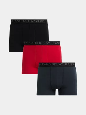 Relay Jeans Men's 3 Pack Navy/Red & Black Boxer
