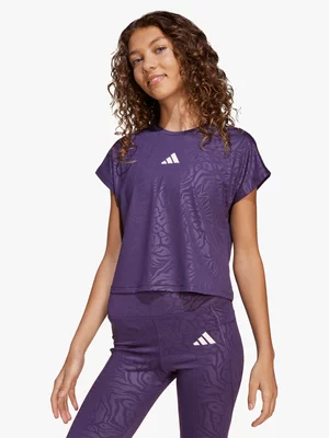 adidas Girls All Sports Animal Print Crop Aurora Plum Tee