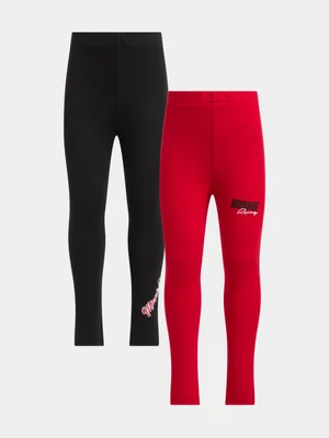 Jet Younger Girls 2 Pack Minnie Red And Black Leggings