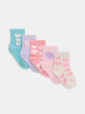 Jet Baby Girls 5 Pack Multi Hearts Jacquard Socks