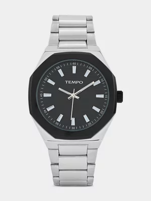 Tempo Black Plated Black Dial Octagonal Bracelet Watch