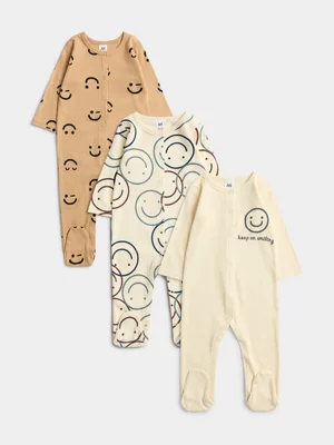 Jet Baby Unisex Multi AOP Smiles 3 Pack Sleepsuit