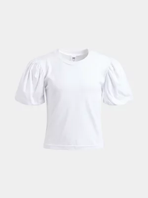 Jet Younger Girls White And Green Scrunchie T-shirt