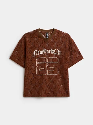 Jet Teen Girls Brown Lace T-shirt