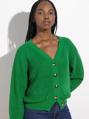 Women's Canvas Chunky Cardigan Green