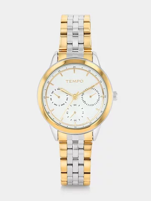 Tempo Gold Plated Silver Toned Dial Two-Tone Bracelet Watch 