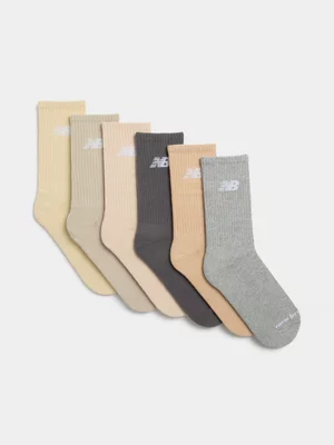 New Balance Unisex Multicolour Everyday Crew 6 Pack Socks