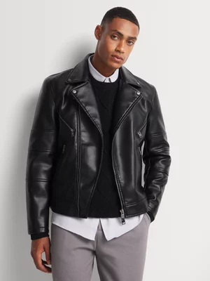 Markham Men's Neo Pleather Updated Black Biker Jacket