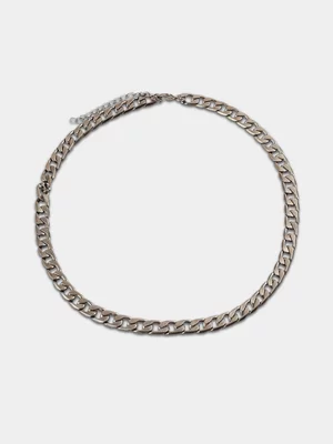 Redbat Unisex Gunmetal Stainless Steel Curb Chain Necklace