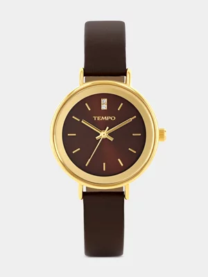 Tempo Gold Plated Brown Dial Brown Leather Watch