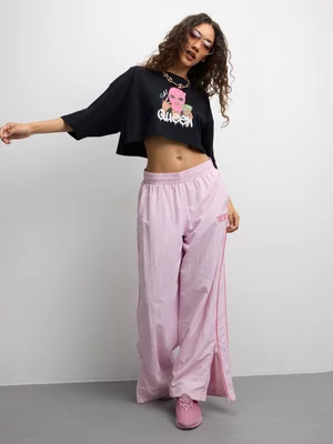 Redbat Women's Crop Boxy 'Lace Balaclava' Graphic Black T-Shirt