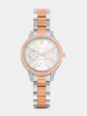 Tempo Rose Plated Silver Tone Dial Two-Tone Bracelet Watch