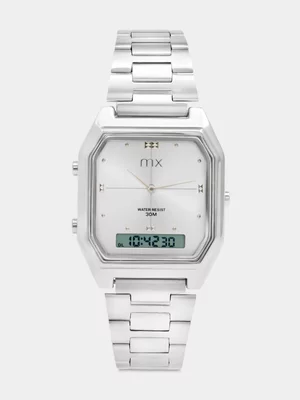 MX Silver Plated Octagonal Dial Anadigi Bracelet Watch 